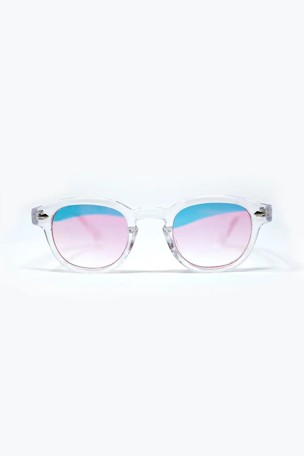 Clear Round Sunglasses With BabyPink Gradient Lense - PINK / ONE - Sunglasses
