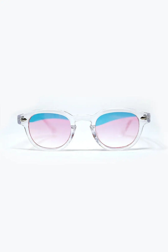 Clear Round Sunglasses With BabyPink Gradient Lense - PINK / ONE - Sunglasses