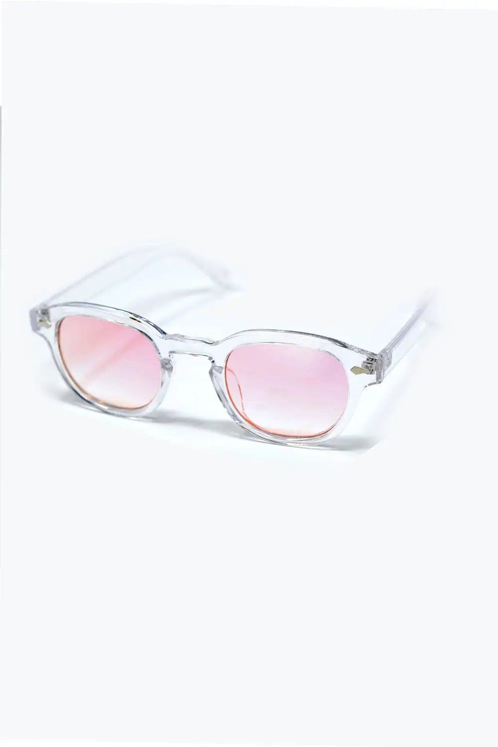 Clear Round Sunglasses With BabyPink Gradient Lense - PINK / ONE - Sunglasses