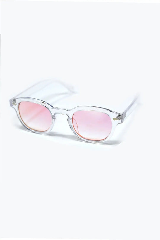Clear Round Sunglasses With BabyPink Gradient Lense - PINK / ONE - Sunglasses