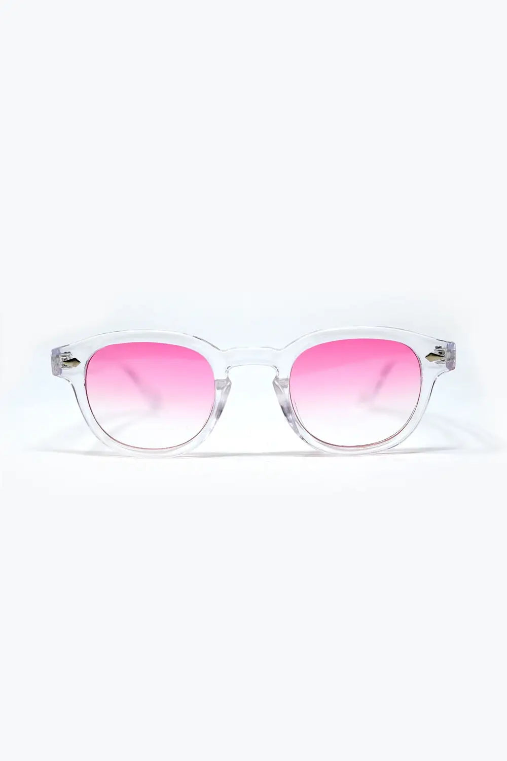 Clear Round Sunglasses With Pink Gradient Lense - FUCHSIA / ONE - Sunglasses