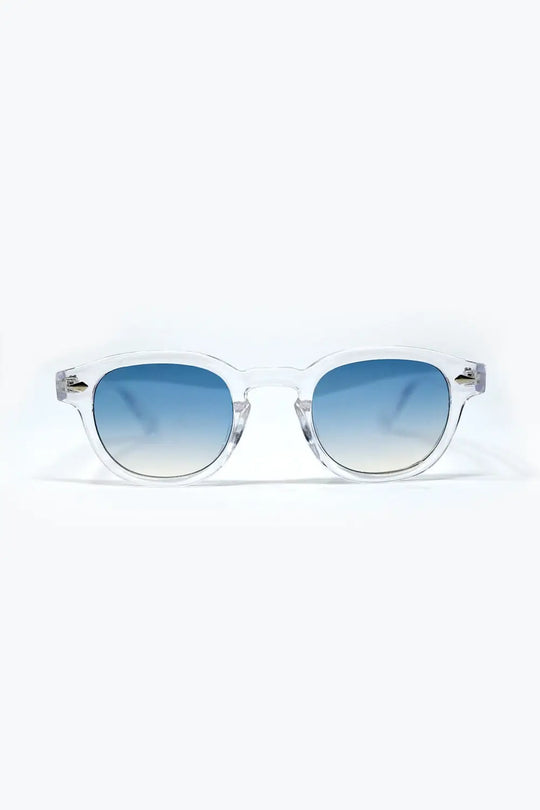 Clear Round Sunglasses With Blue Gradient Lense - BLUE / ONE - Sunglasses