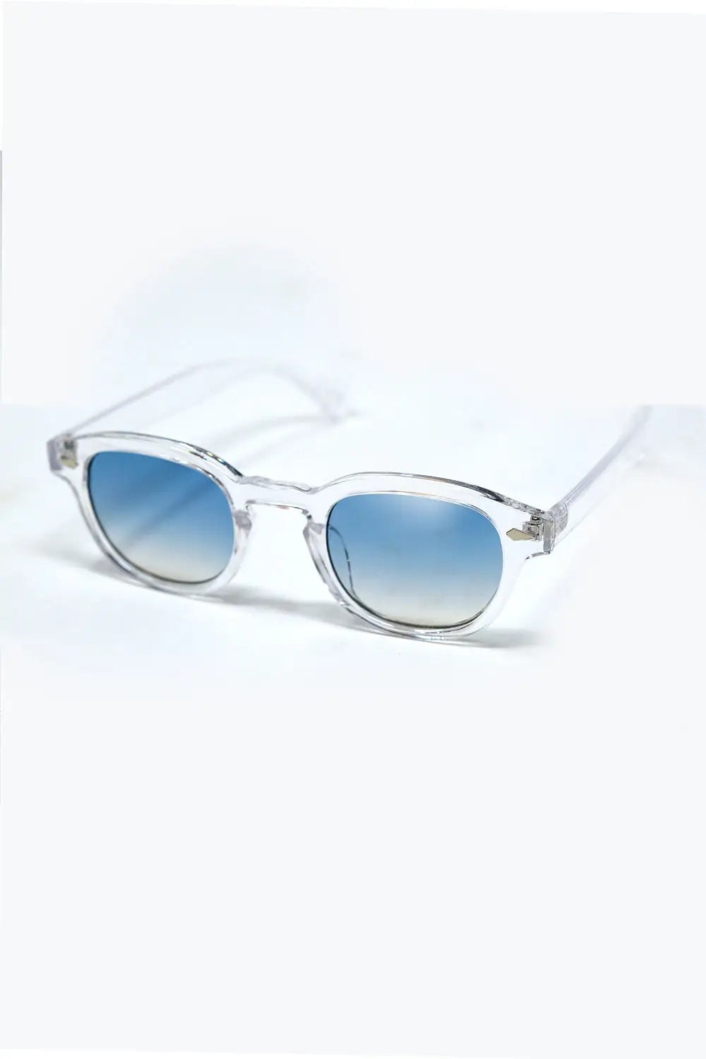 Clear Round Sunglasses With Blue Gradient Lense - BLUE / ONE - Sunglasses