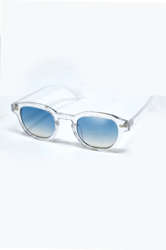 Clear Round Sunglasses With Blue Gradient Lense - BLUE / ONE - Sunglasses