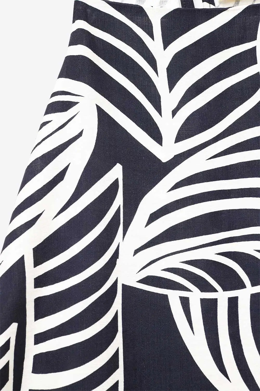 Navy and White Sleeveless Halter Top with White Leaf Print - Tops