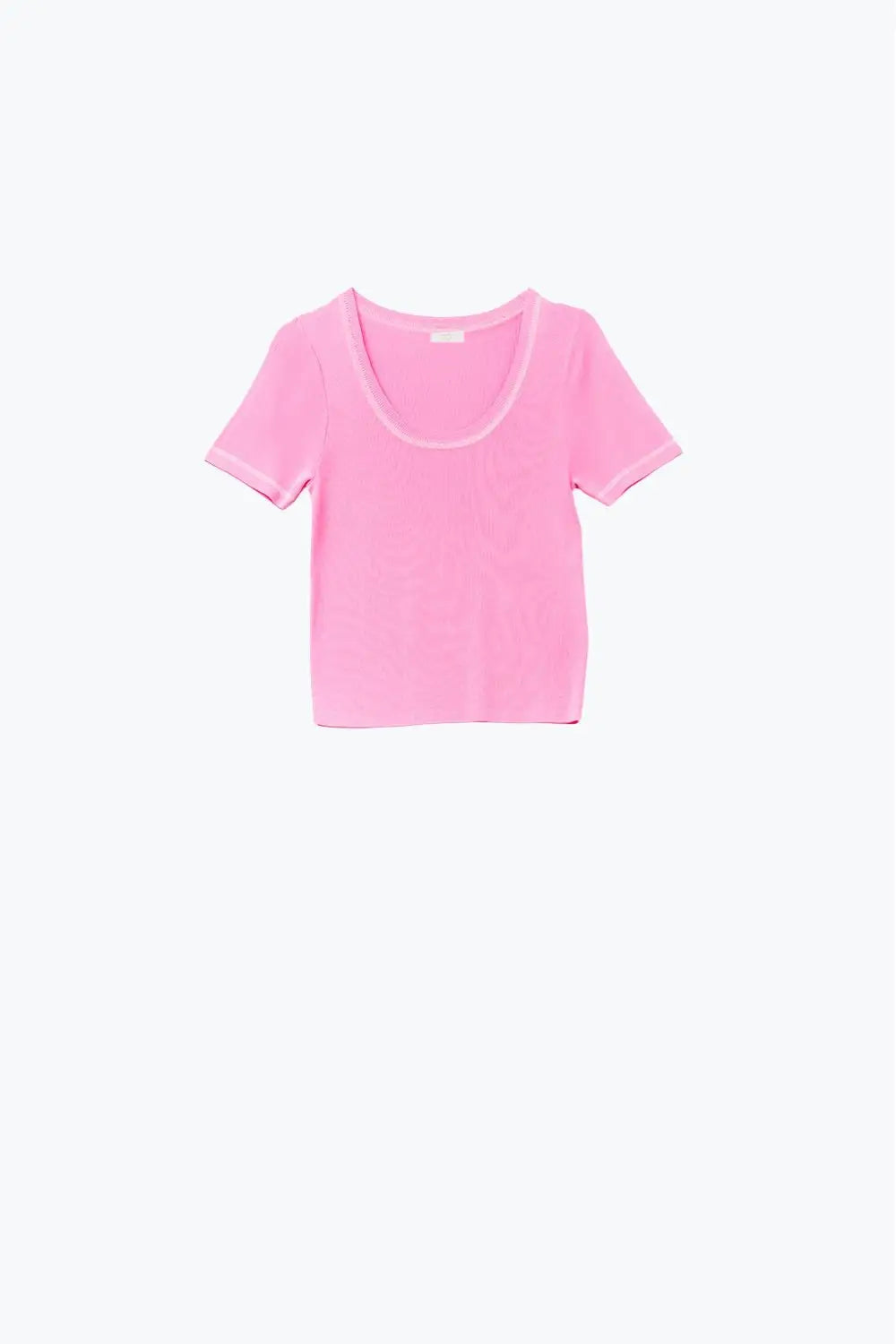 Short Sleeve sweater In pink With Silver Seam at Round Neck - FUCHSIA / ONE - Sweaters