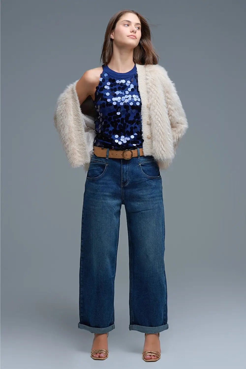 Navy knit top with sequin detail - NAVY / ONE - Sweaters