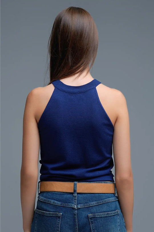 Navy knit top with sequin detail - NAVY / ONE - Sweaters