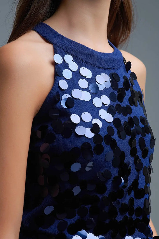 Navy knit top with sequin detail - NAVY / ONE - Sweaters