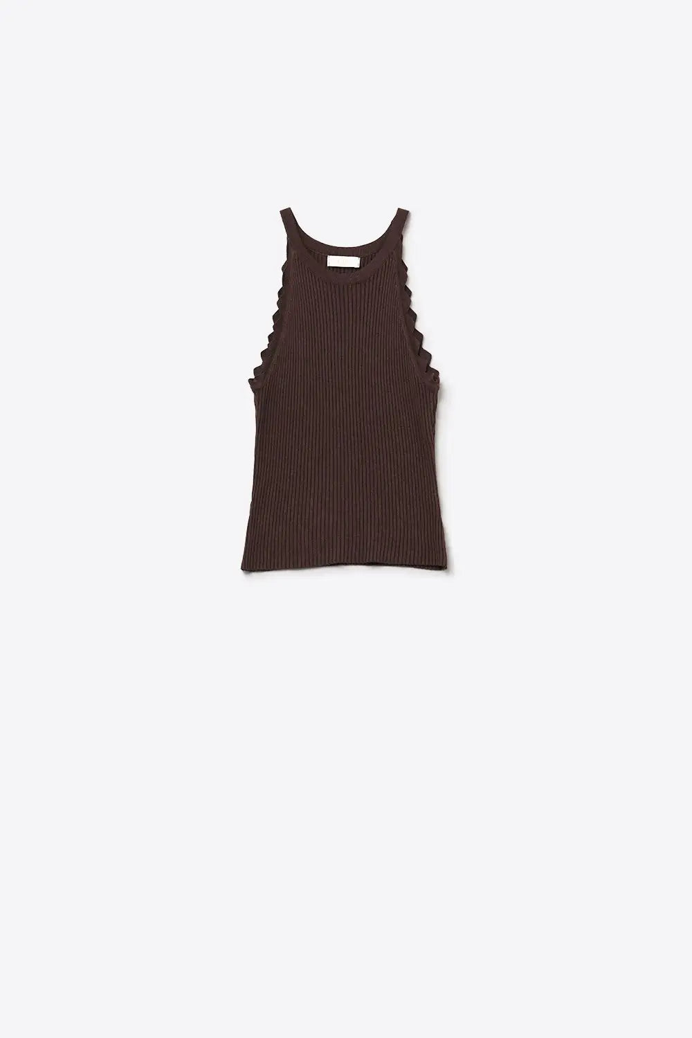 Ribbed Halter Top With Scalloped Finish in brown - BROWN / ONE - Tops