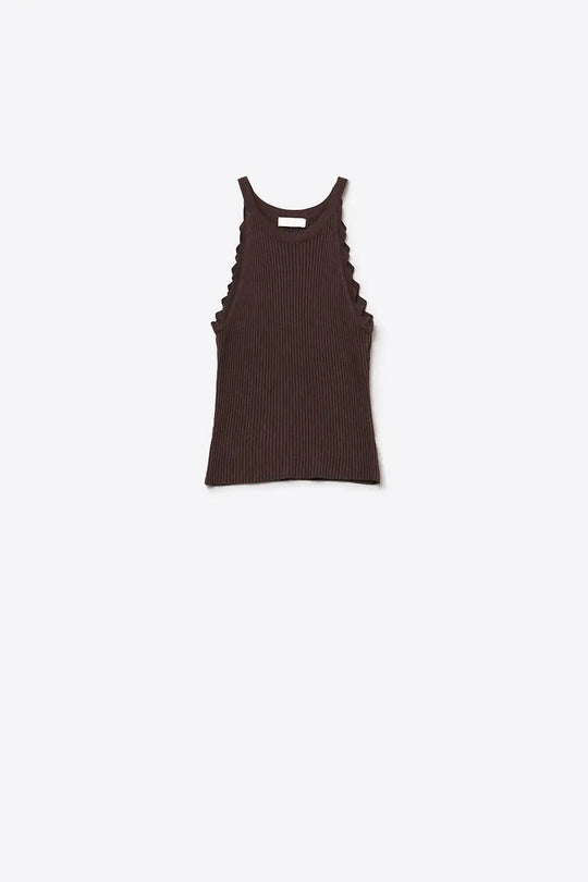 Ribbed Halter Top With Scalloped Finish in brown - BROWN / ONE - Tops