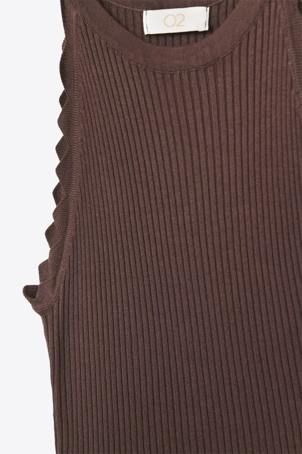Ribbed Halter Top With Scalloped Finish in brown - BROWN / ONE - Tops