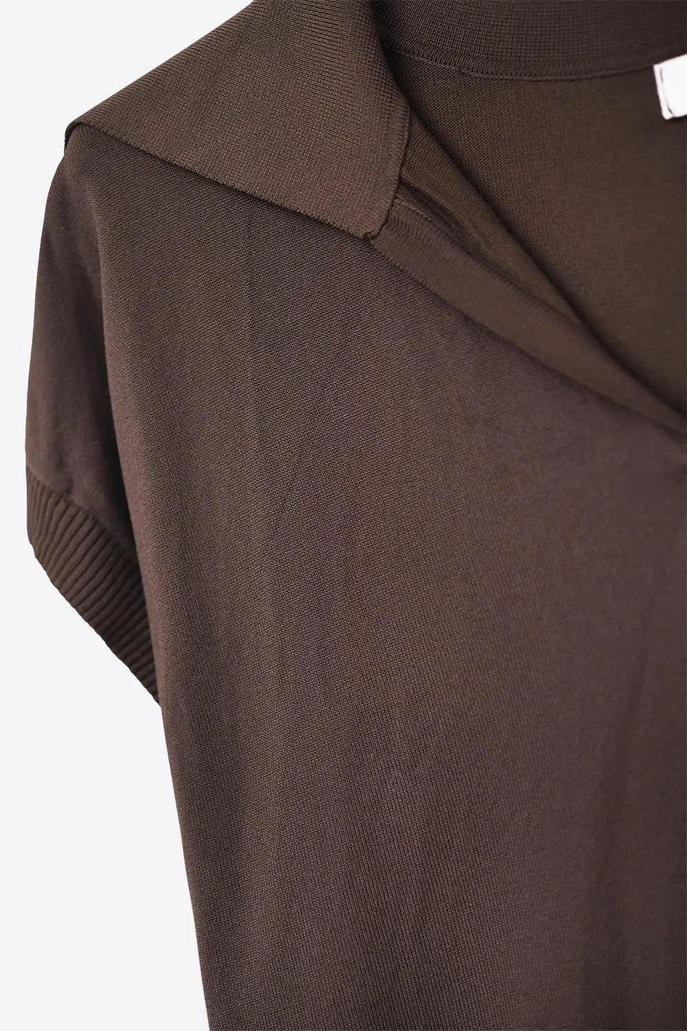 Fine Knit Polo-Style Short Sleeve Top in Brown - BROWN / ONE - Polos