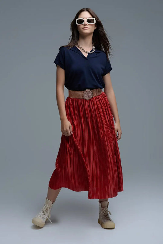 Fine Knit Polo-Style Short Sleeve Top in Navy - NAVY / ONE - Polos