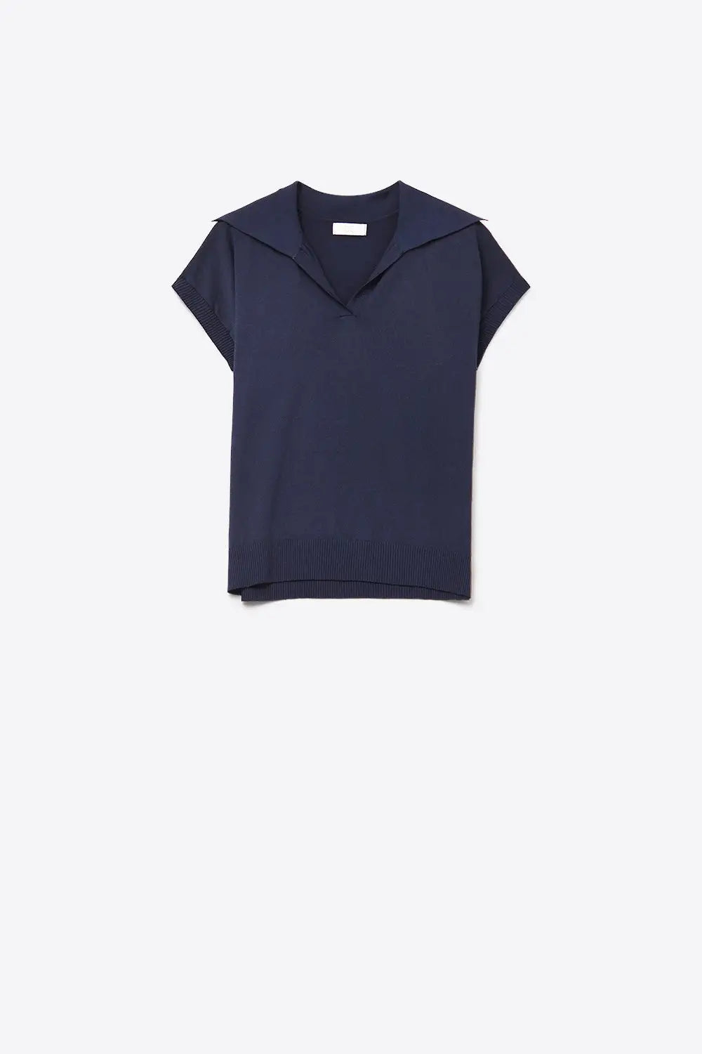 Fine Knit Polo-Style Short Sleeve Top in Navy - NAVY / ONE - Polos