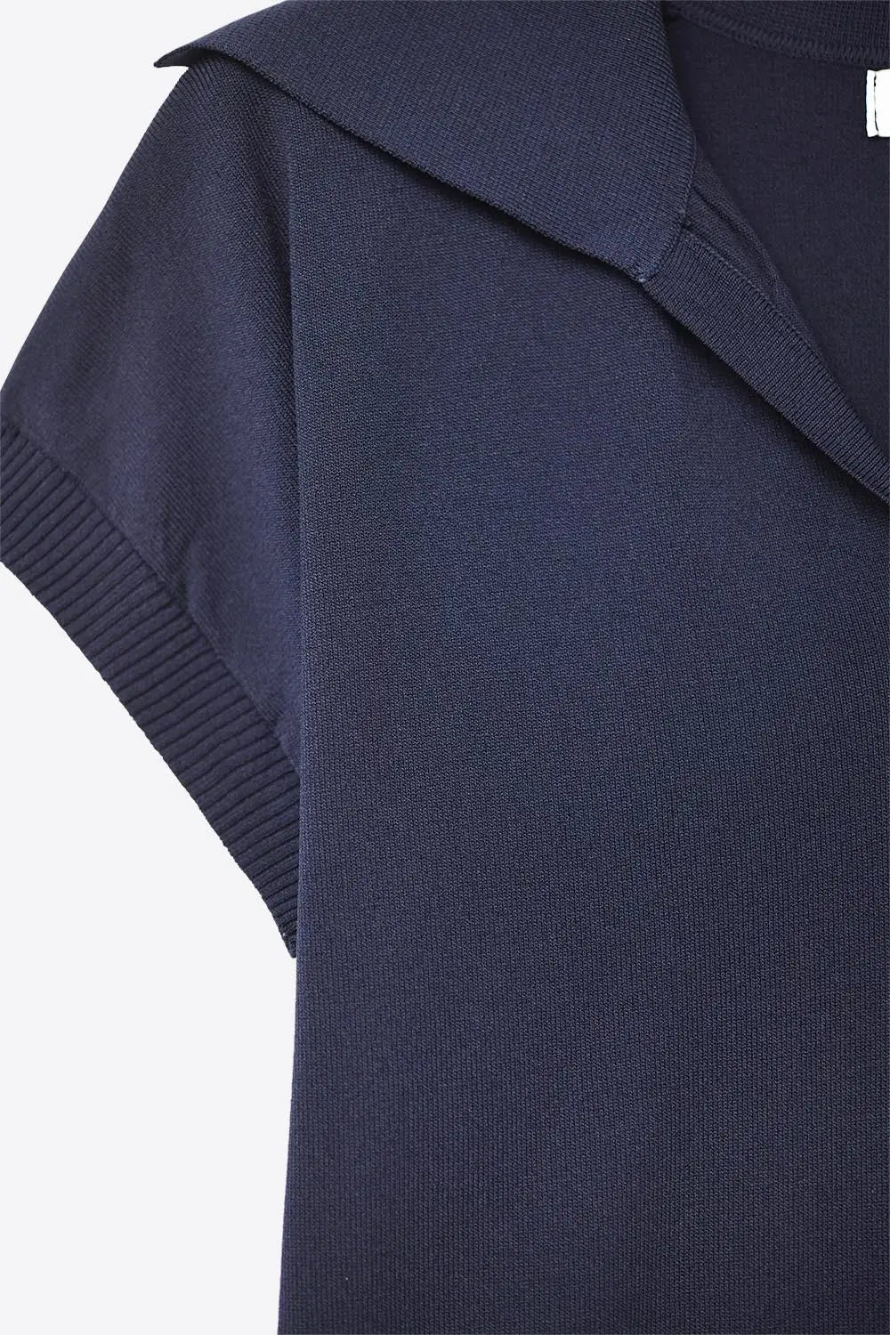 Fine Knit Polo-Style Short Sleeve Top in Navy - NAVY / ONE - Polos