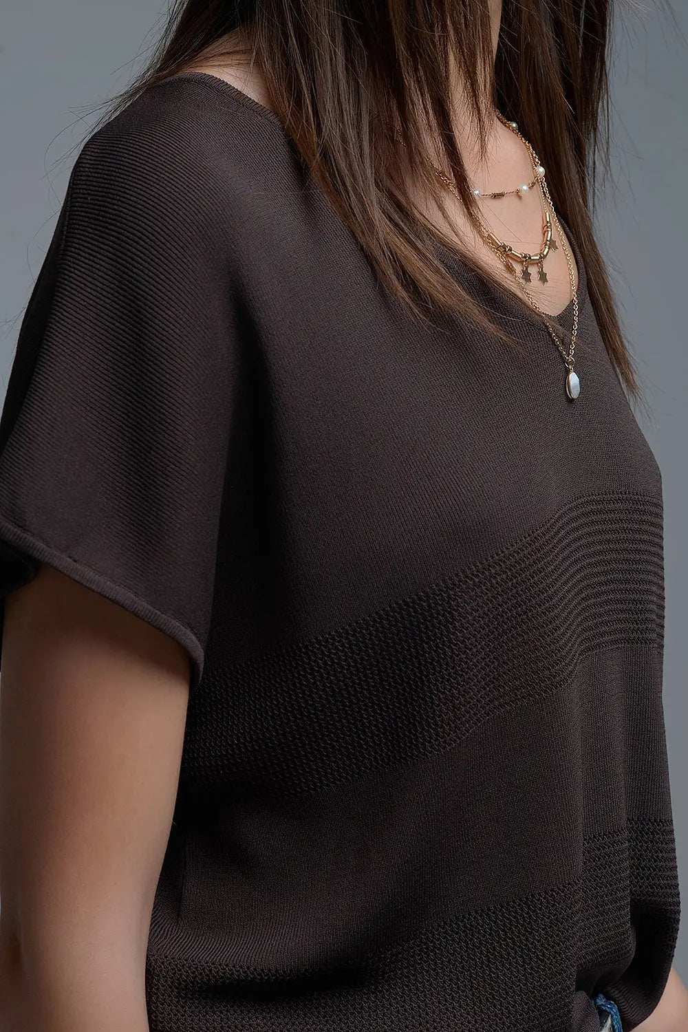 Brown Striped Texture Knit sweater - BROWN / ONE - Sweaters