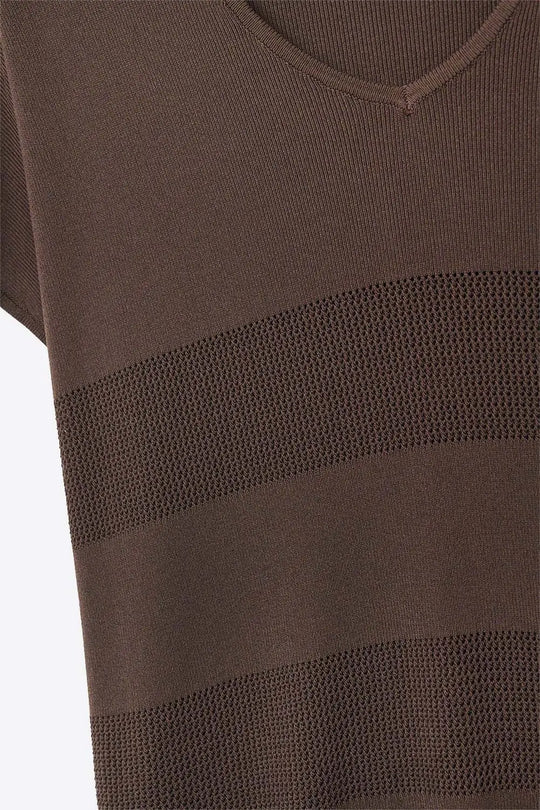 Brown Striped Texture Knit sweater - BROWN / ONE - Sweaters