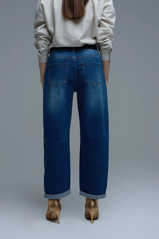 Basic Barrel Style jeans in Mid Blue
