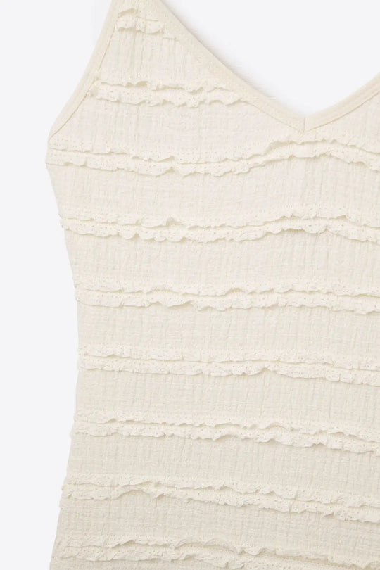 Ruffle Maxi Dress With Slit in Cream color - Dresses