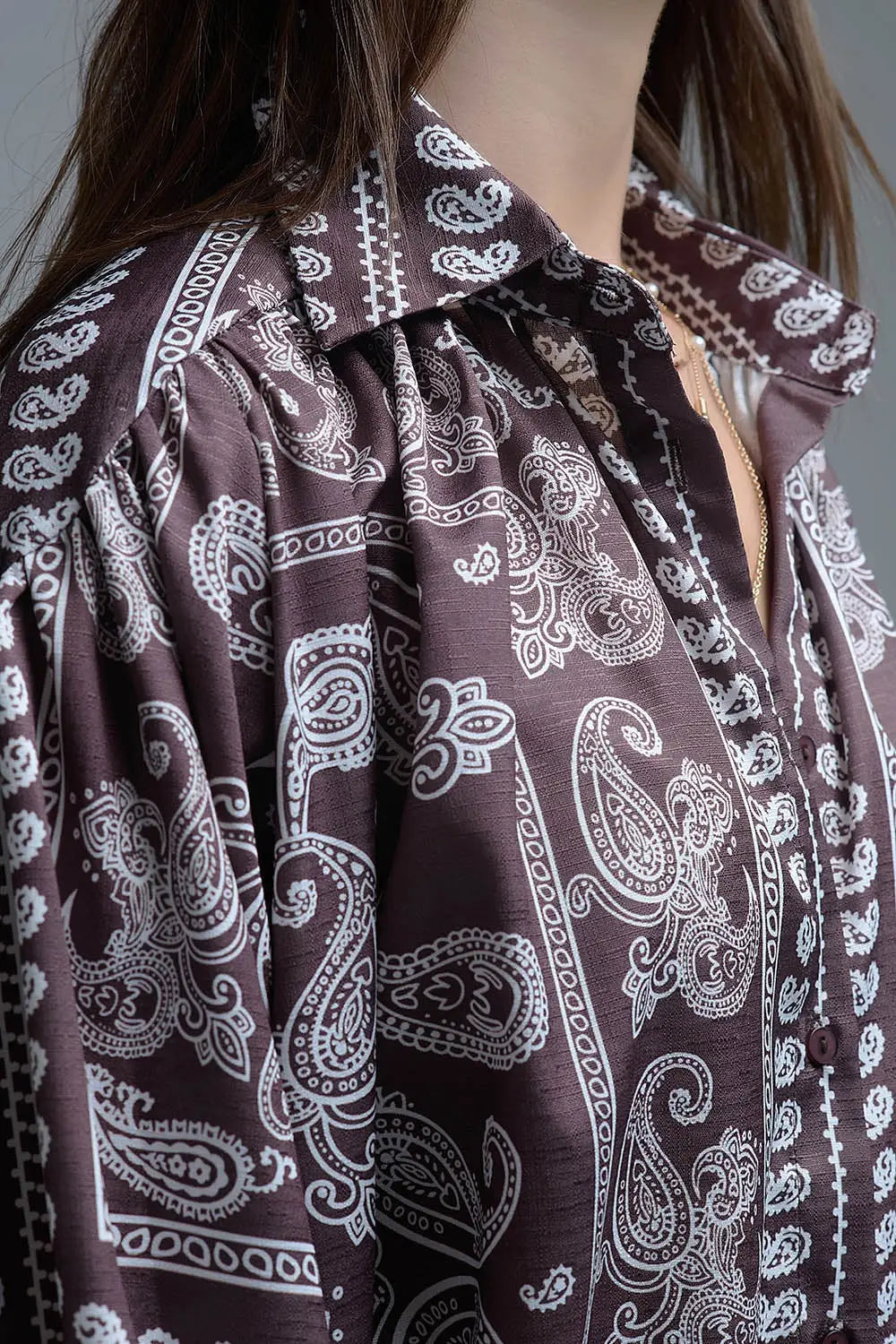 Brown Paisley Shirt With Voluminous Sleeves - Shirts