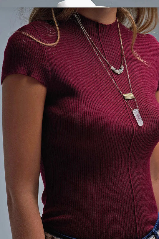 Knitted Rib Featherweight Tuckable sweater in Burgundy - Sweaters