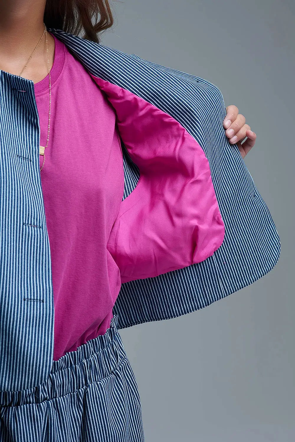 Blue and White Striped Crew Neck Vest - Jackets