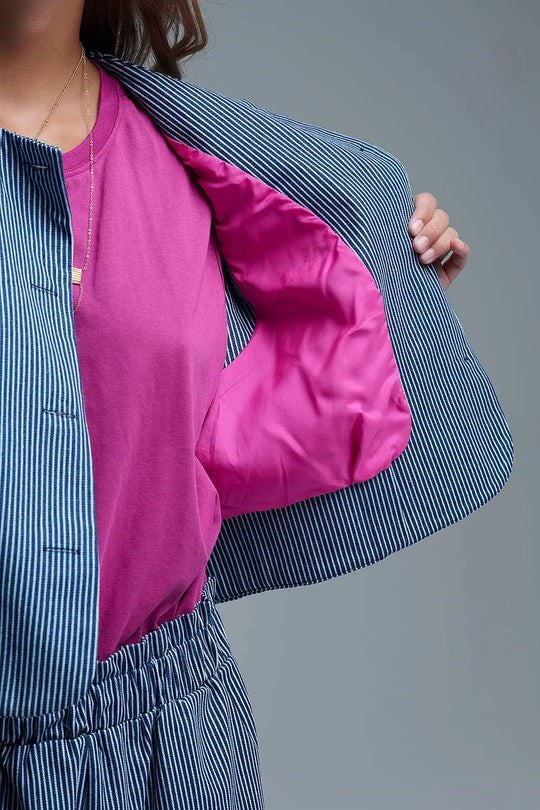 Blue and White Striped Crew Neck Vest - Jackets