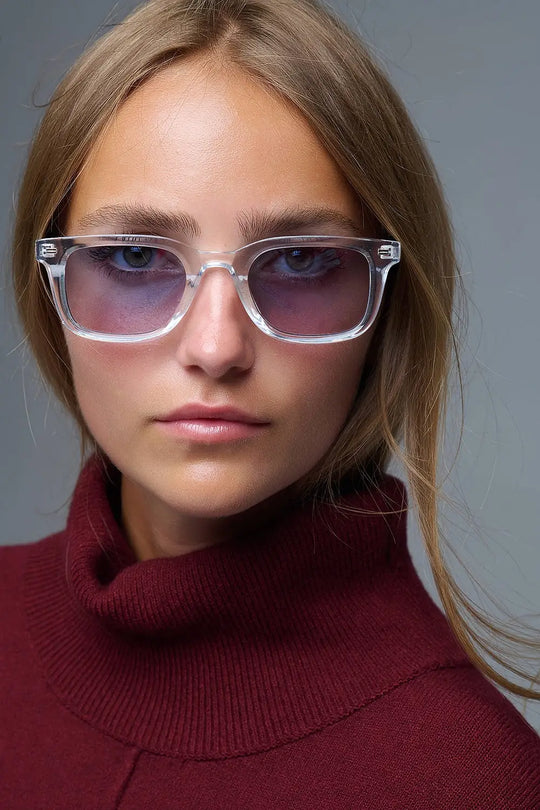 Clear Square Sunglasses with blue Gradient Lenses and metal side detail - BLUE / ONE - Sunglasses