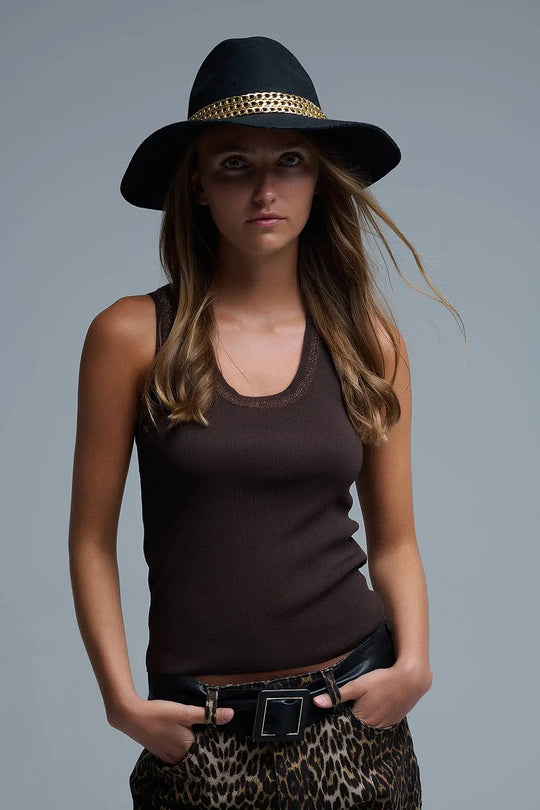 brown Knit Buttoned Crop Top - BROWN / ONE - Sweaters