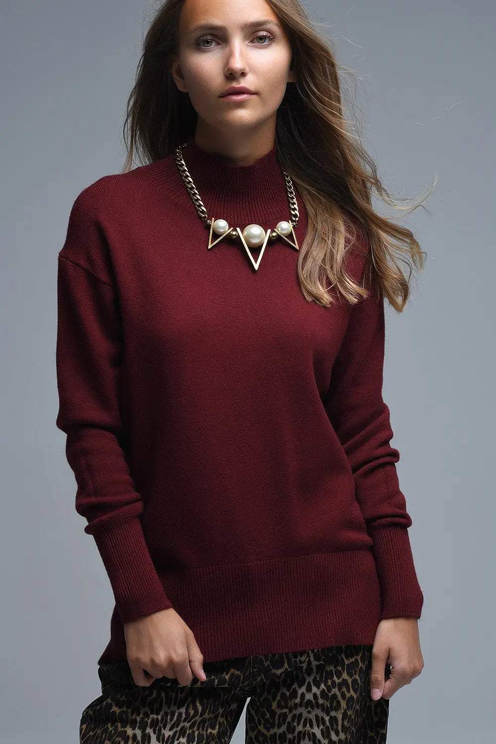 Loose burgundy sweater with open back detail - RED / ONE - Sweaters