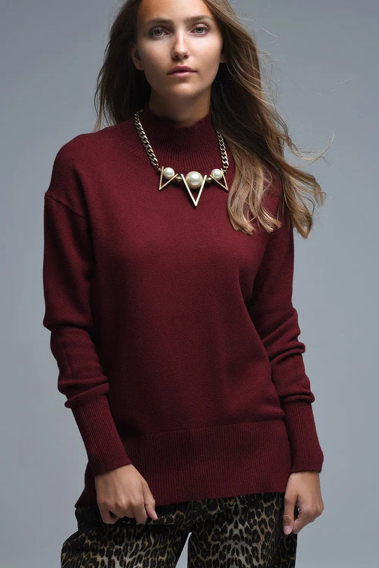 Loose burgundy sweater with open back detail - RED / ONE - Sweaters
