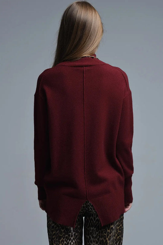 Loose burgundy sweater with open back detail - RED / ONE - Sweaters