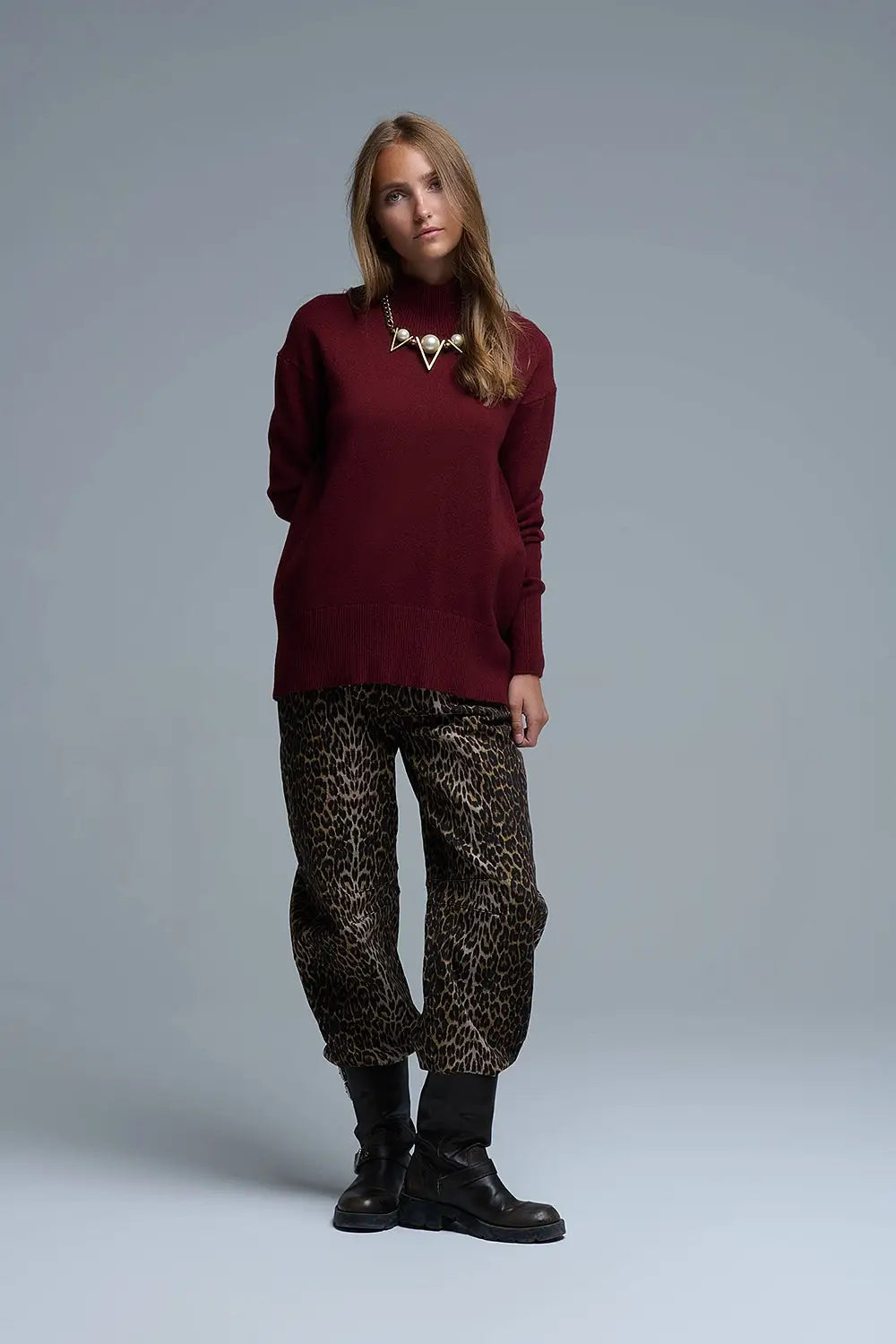 Loose burgundy sweater with open back detail - RED / ONE - Sweaters