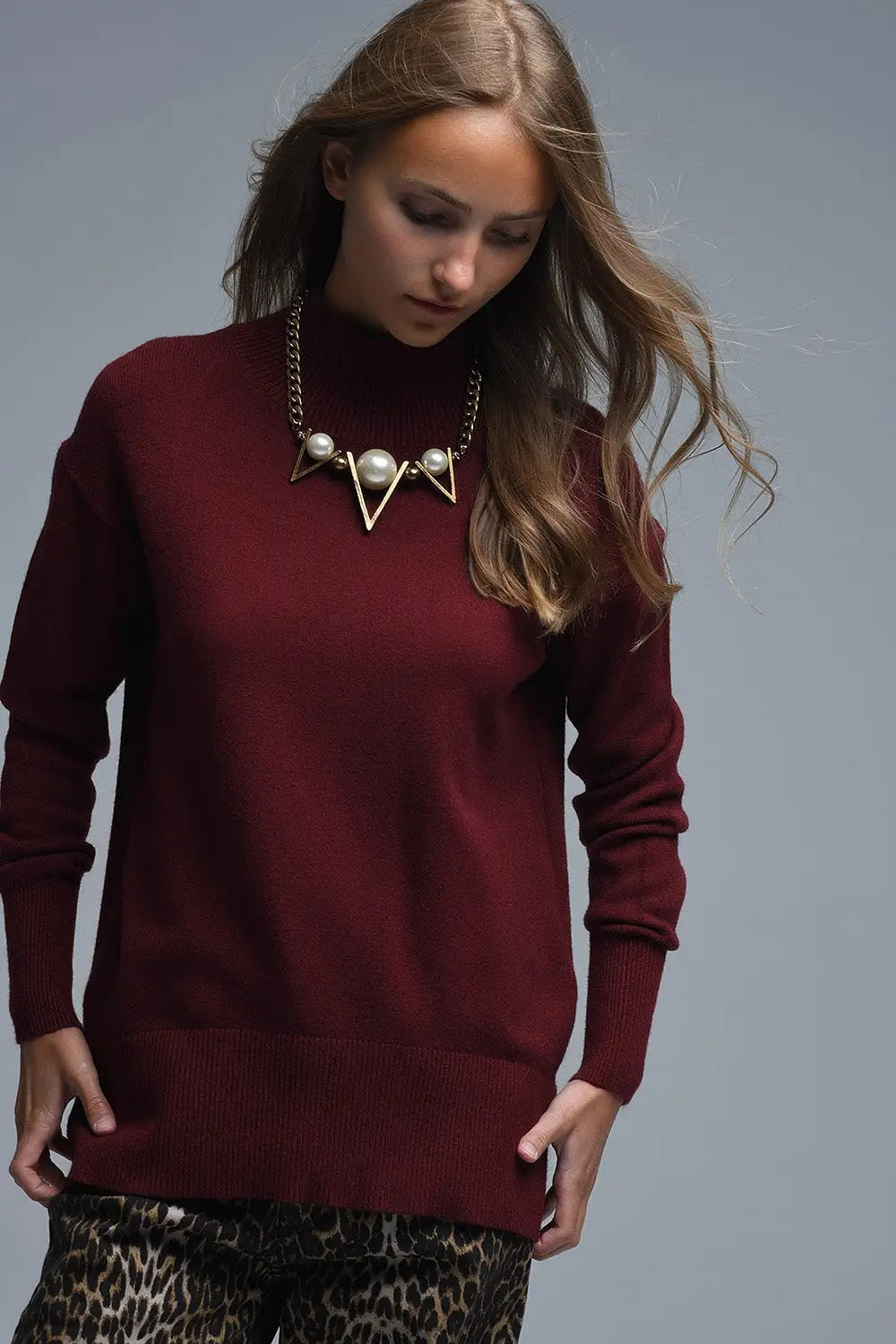 Loose burgundy sweater with open back detail - RED / ONE - Sweaters