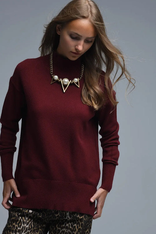 Loose burgundy sweater with open back detail - RED / ONE - Sweaters