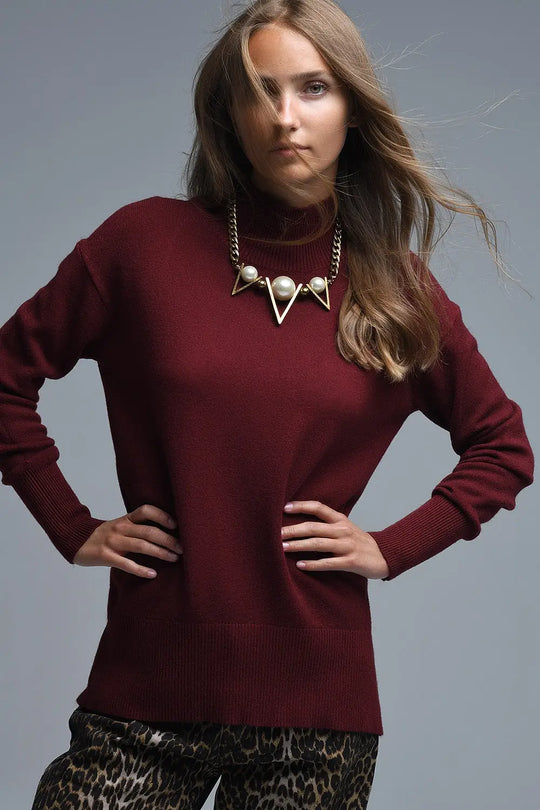 Loose burgundy sweater with open back detail - RED / ONE - Sweaters