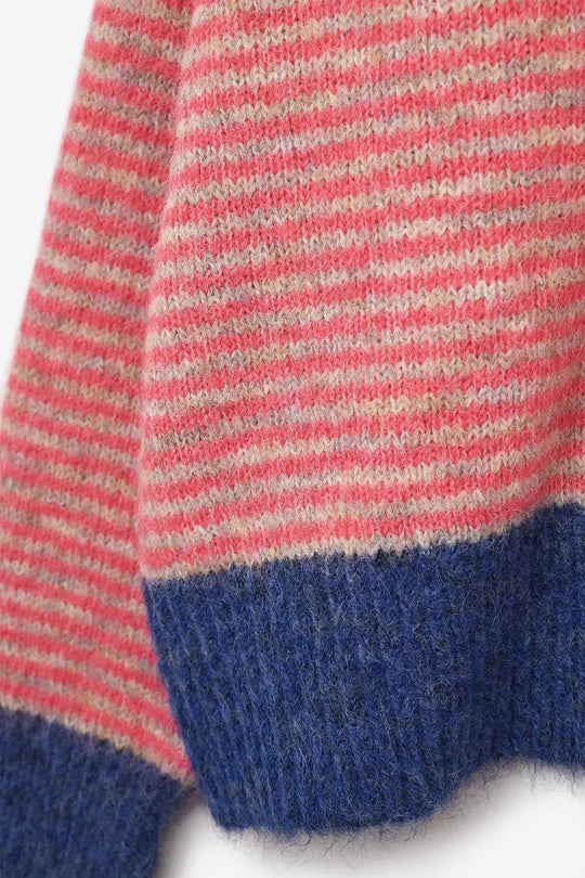 Fuchsia Striped Knit Sweater with Blue Details - FUCHSIA / ONE - Sweaters