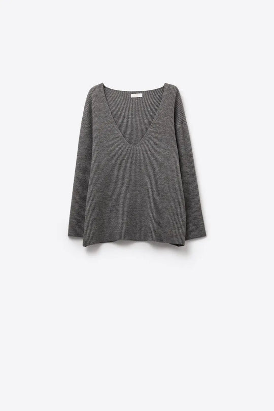 Super oversized Thin V-neck Sweater in Grey - GRAY / ONE - Sweaters