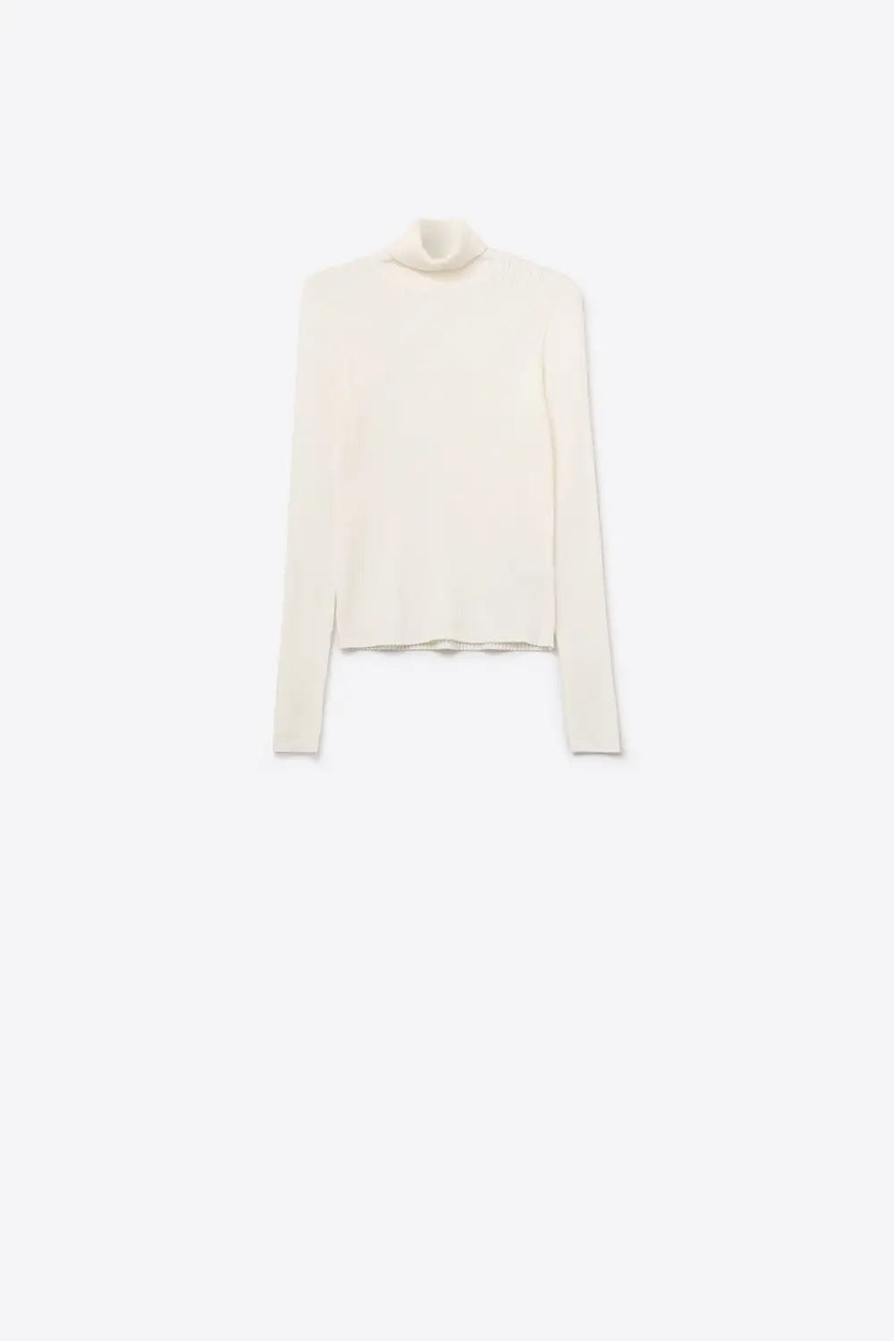 Rolled Turtle Neck Ribbed Sweater in White - Sweaters