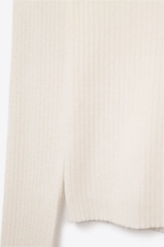 Rolled Turtle Neck Ribbed Sweater in White - Sweaters