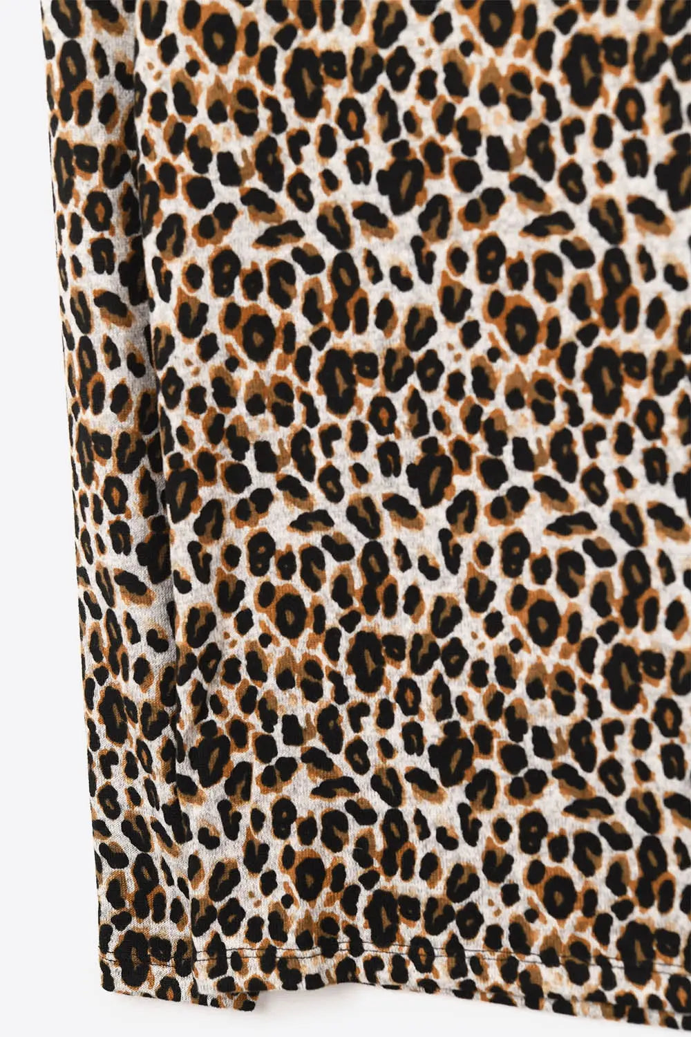 Long Sleeve Turtleneck Top in Brown Leopard Print - Tops