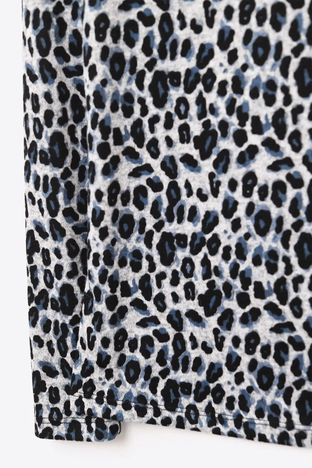 Long Sleeve Turtleneck Top in Grey Leopard Print - Tops