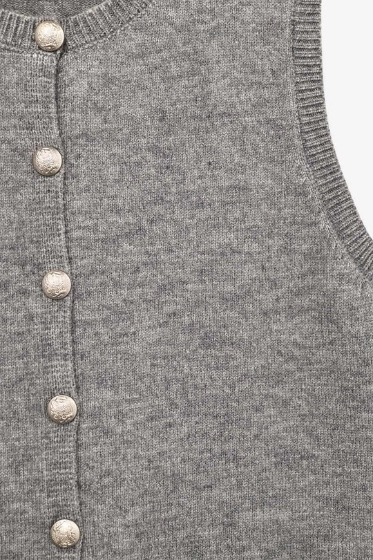 Crew Neck Metallic Button knitted Vest In Grey - Sweaters