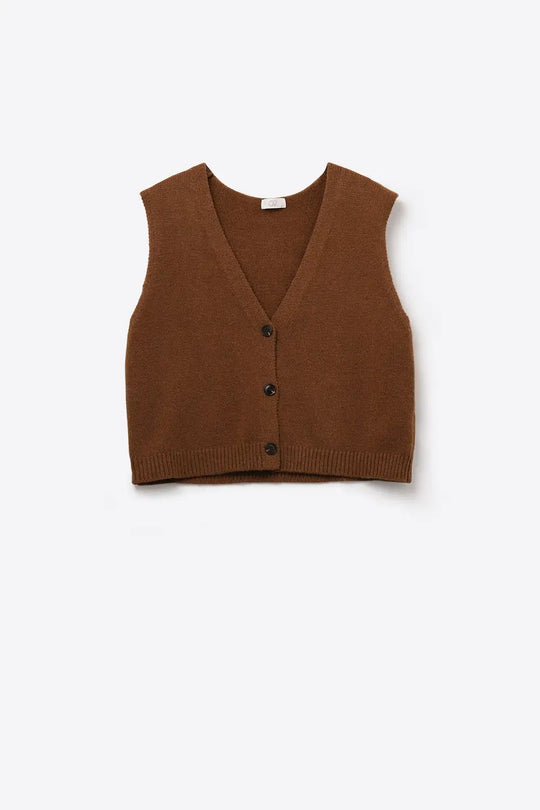 Knitted Cropped Vest in Chocolate Brown - Cardigans