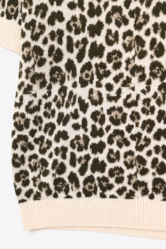 Chic Short Sleeve Leopard Print Sweater - Sweaters