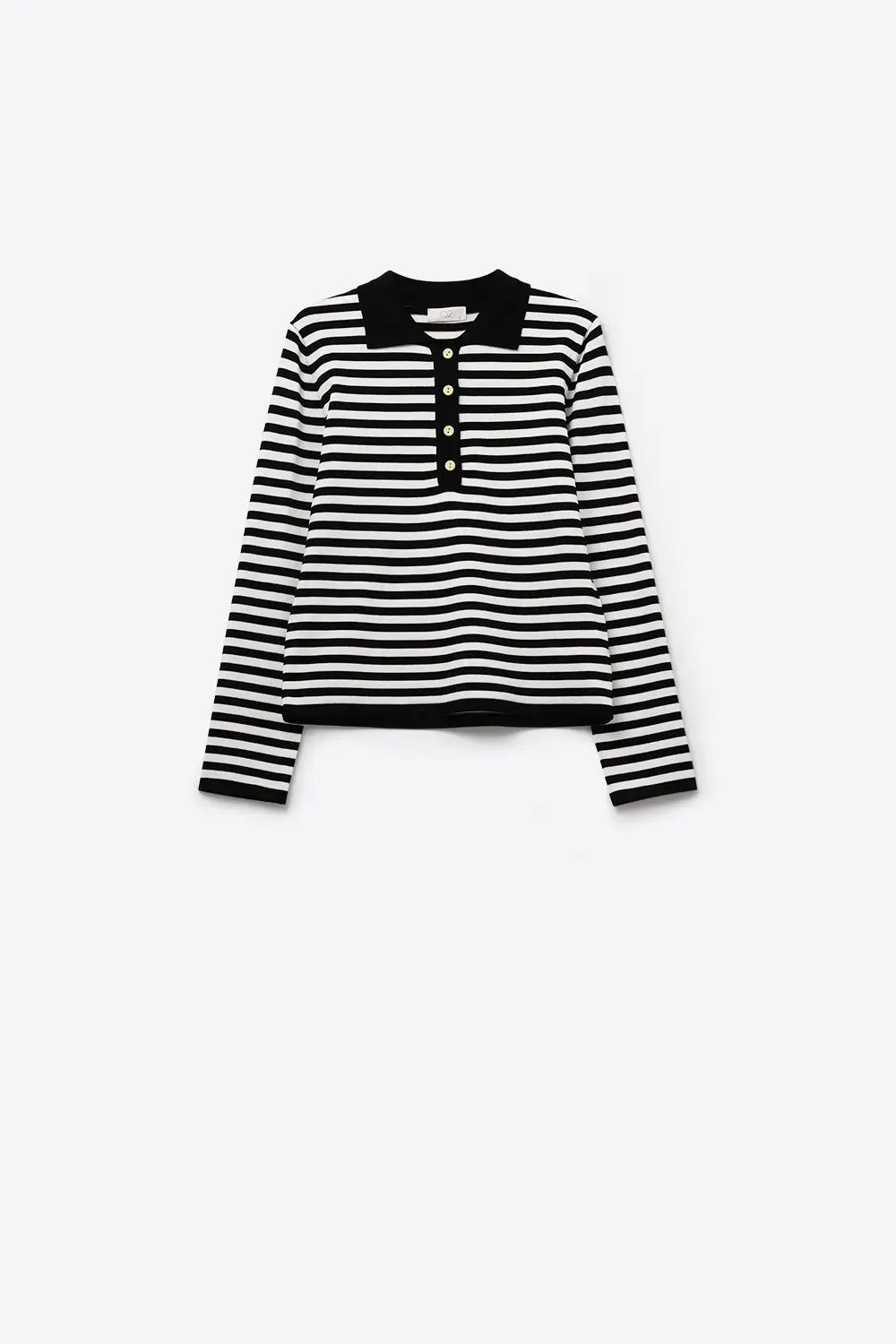 Black &amp; White Striped Long-Sleeve Polo - Tops
