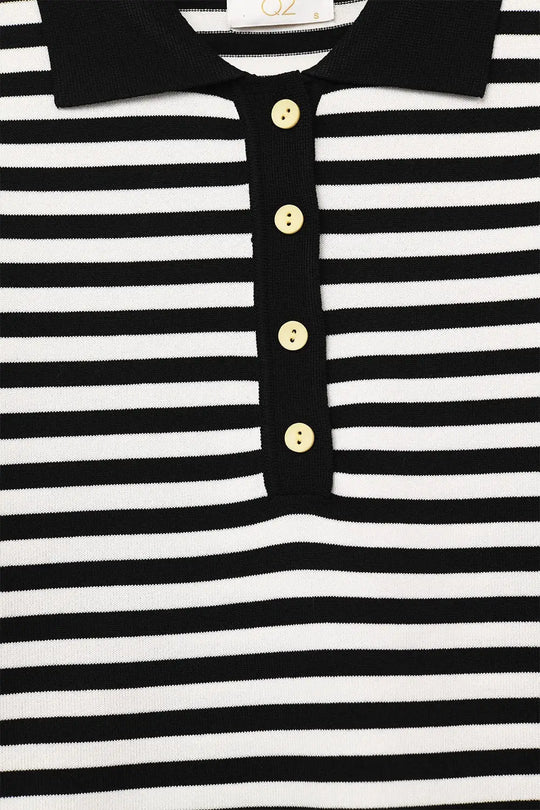 Black &amp; White Striped Long-Sleeve Polo - Tops