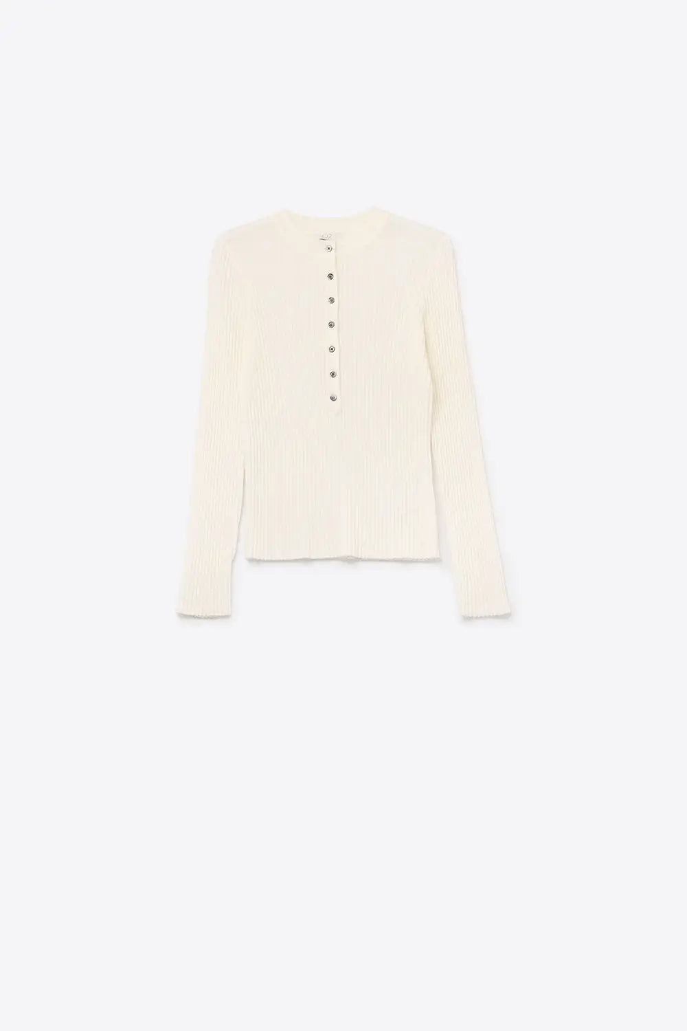 henley Long Sleeve Ribbed Sweater in White - Sweaters