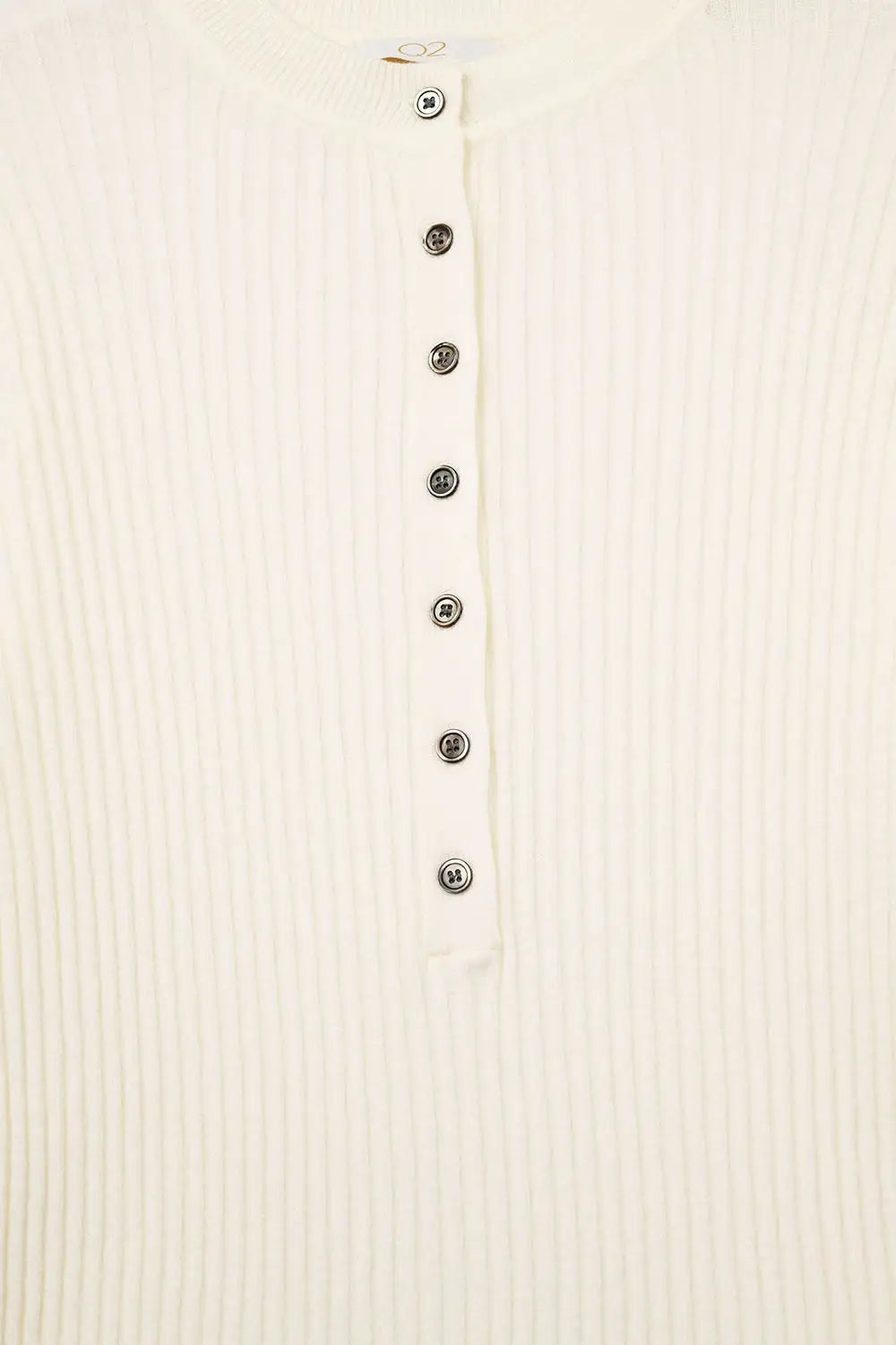 henley Long Sleeve Ribbed Sweater in White - Sweaters